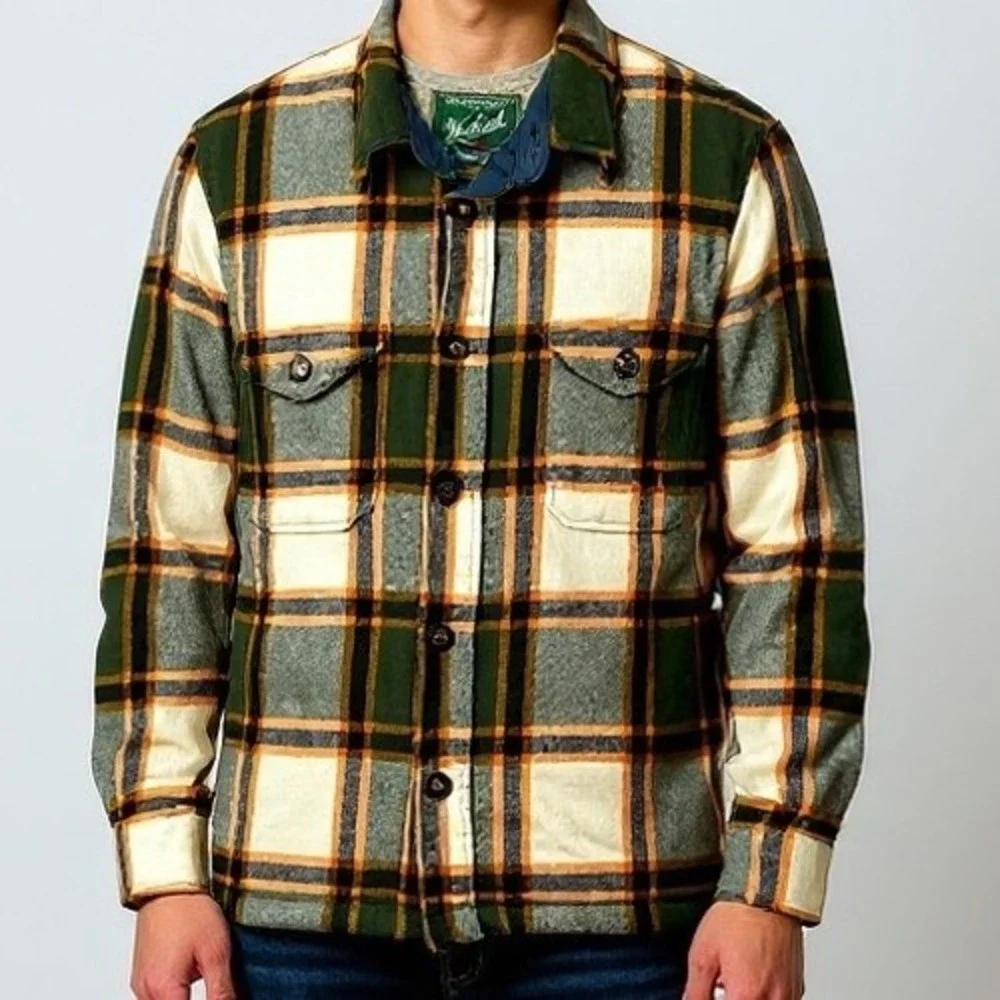 Woolrich Mens Plaid Wool Blend Sherpa Lined Flannel‎ Shirt Jacket Medium- holes